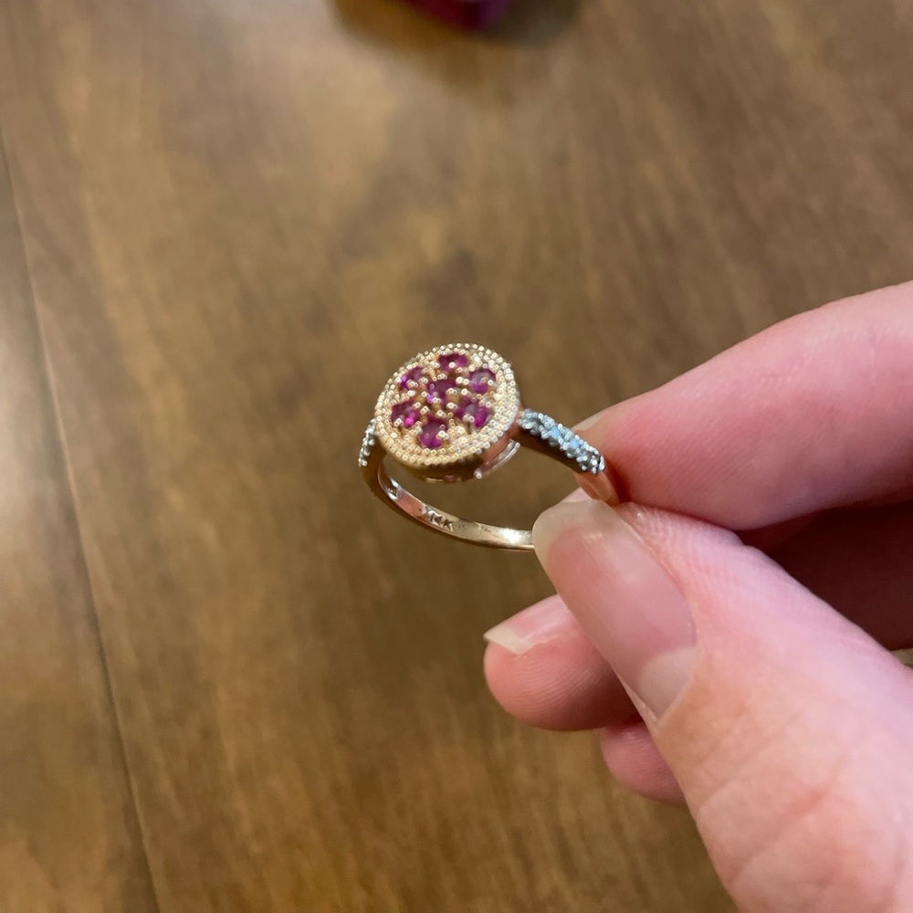 Vintage Solid 14k Rose Gold Ruby And Diamond Ring - image 2